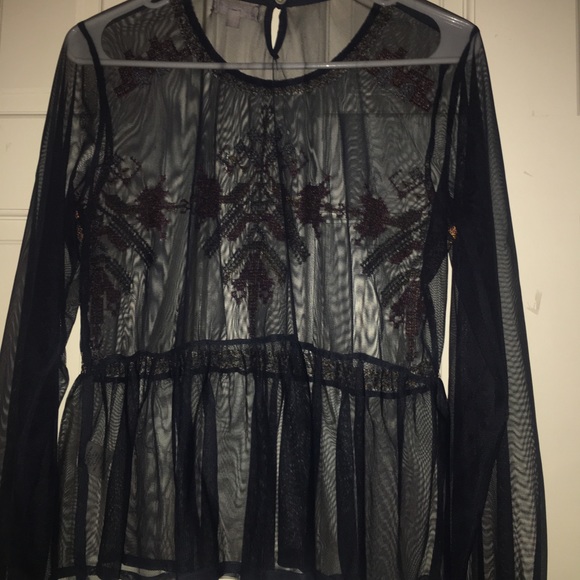 Navy blue Aztec transport 3/4 sleeve house THML size small nylon boho - Picture 2 of 7